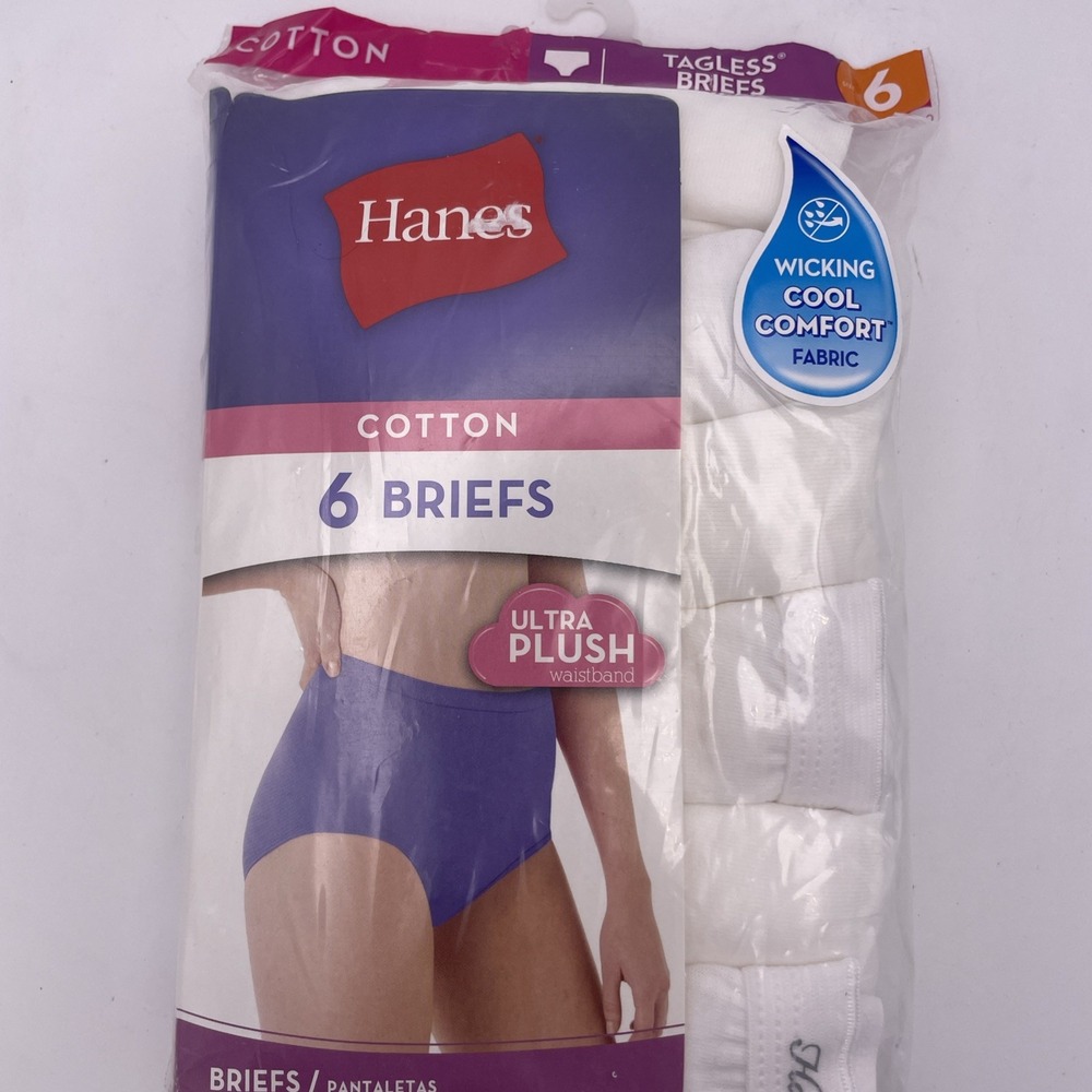 NEW/SEALED-IN-PACKAGE 6-PACK HANES COTTON BRIEFS PANTIES WOMEN - WHTE - SIZE‎ 6